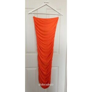 See You Monday Los Angeles Orange Ruched Tube Dress Strapless Women's Medium